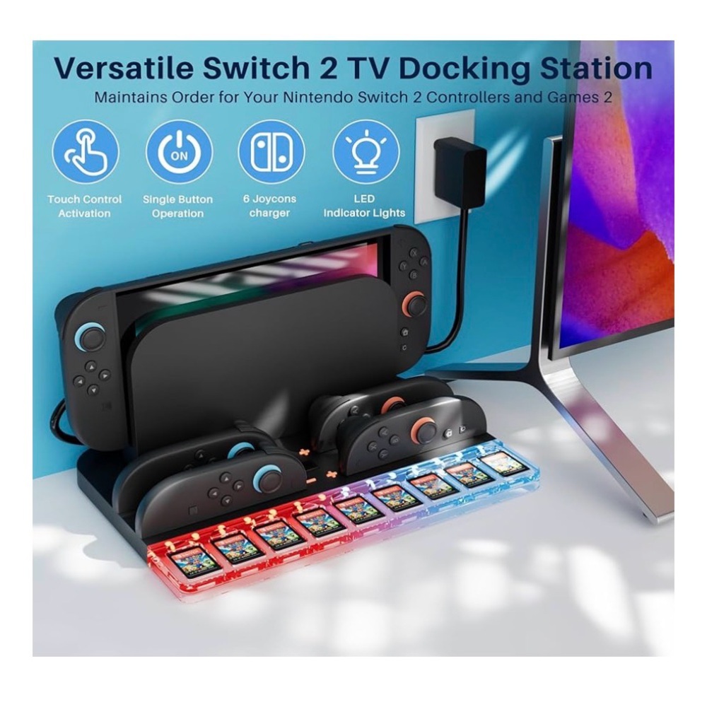 Nintendo Switch 2 Black Gaming Console Dock with LED Lights